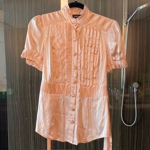 BEBE Satin Tuxedo Blouse in Pink